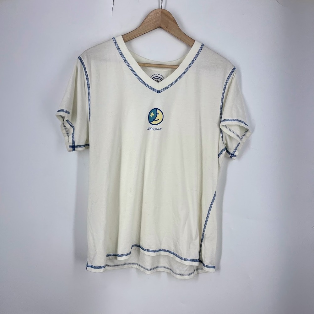 Life is Good Womens Cream V-Neck Moon Star Graphic T-Shirt Size L RN109109 - Picture 1 of 14